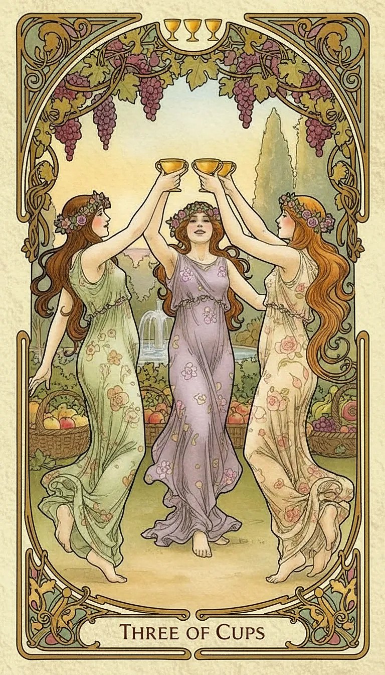 Three women raising their cups in a toast, celebrating friendship and community.